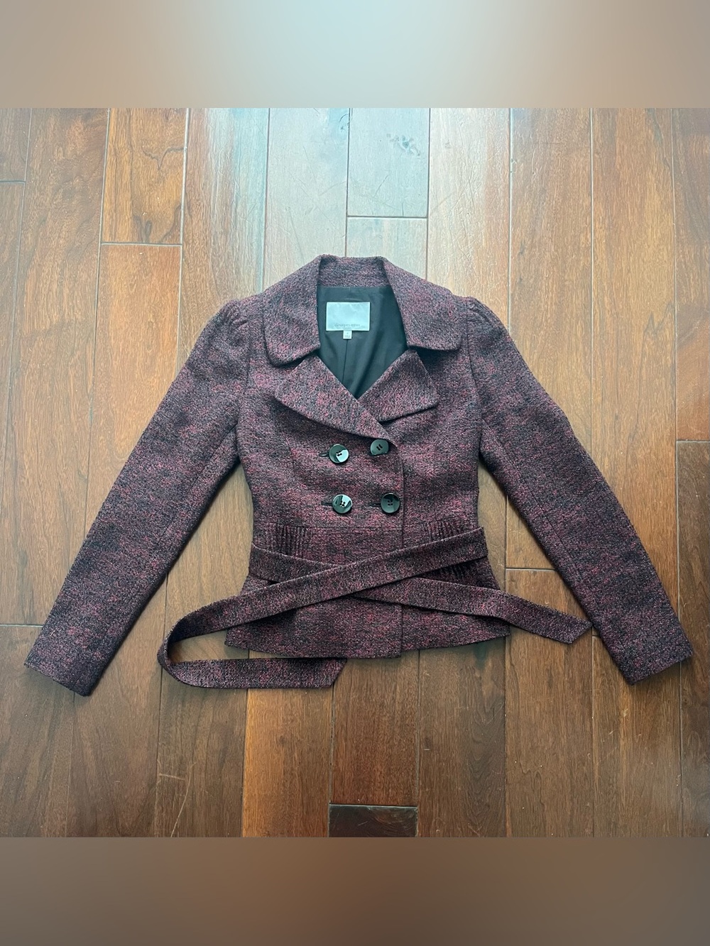 Vintage Y2K Classiques Entier Burgundy Tweed Belted Jacket Size 2 Nordstrom